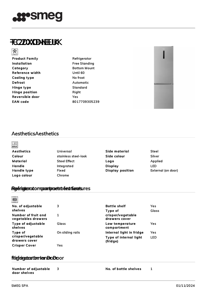 Page n°1 - Fiche technique Smeg FC20XDNEUK