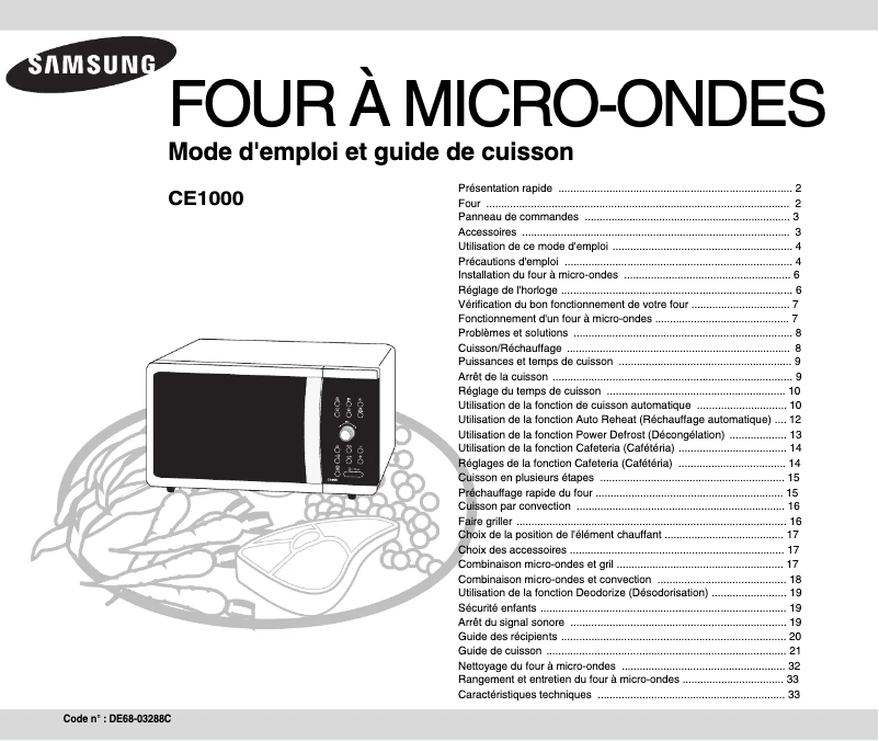 Page n°1 - Manuel utilisateur Samsung CE1000A