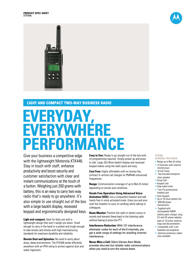 Page 1 de la notice Manuel utilisateur Motorola XTK446