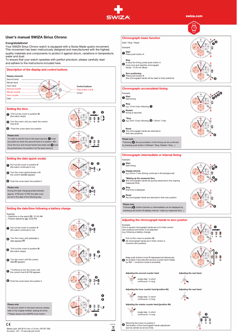 Imagen de la primera página del manual del dispositivo Siriuz Chrono