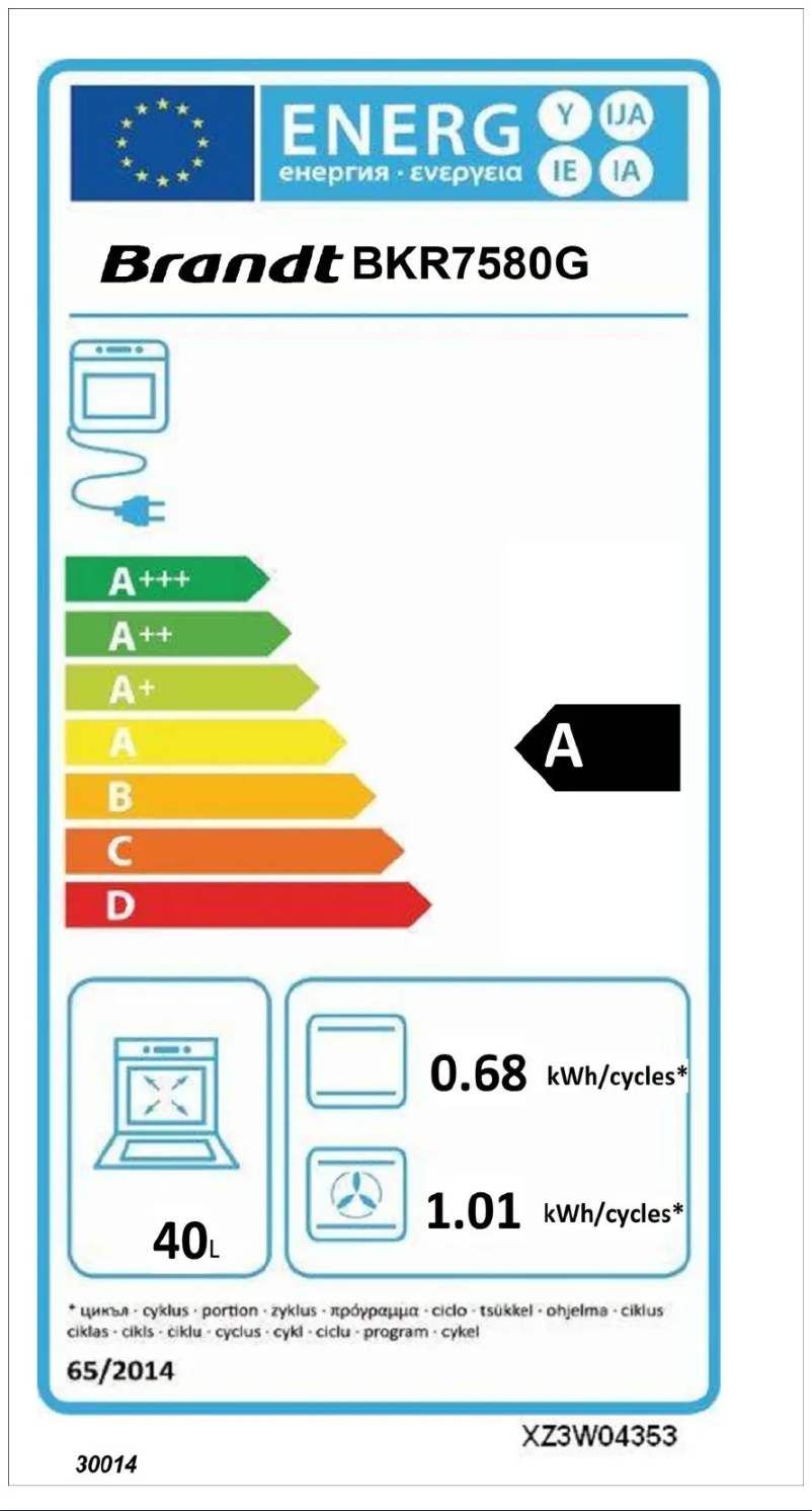 Page 1 de la notice Label énergétique Brandt BKR7580G