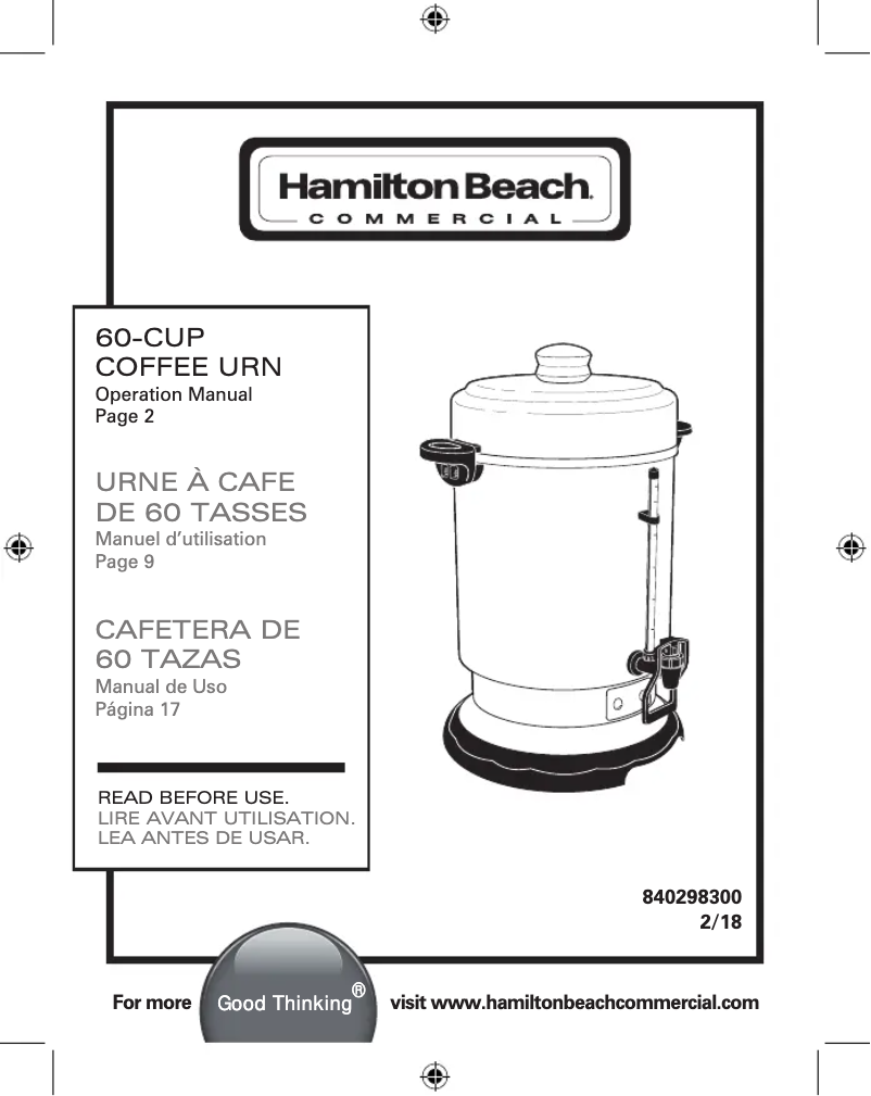 Page n°1 - Manuel d'utilisation et d'entretien Hamilton Beach D50065