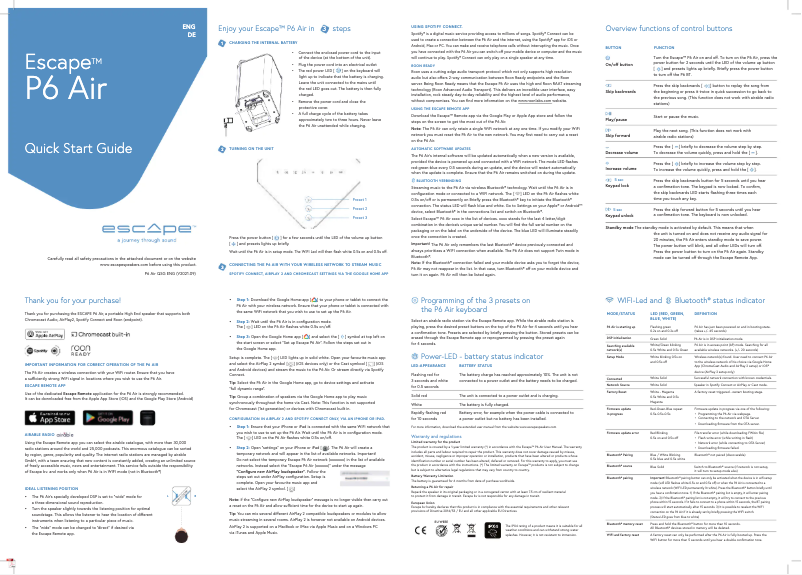 Page n°1 - Manuel utilisateur Escape P6 Air
