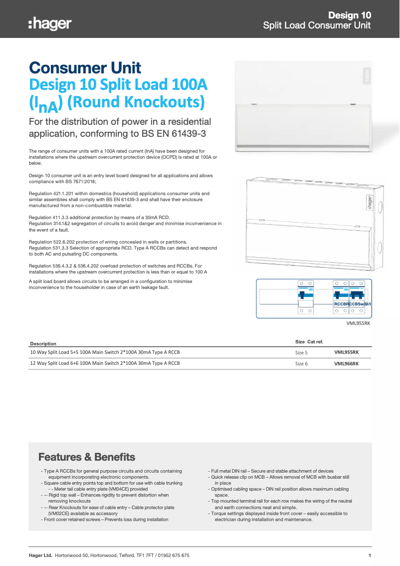 Page n°1 - Fiche technique Hager VML966RK
