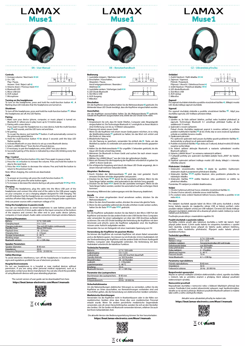 Page 1 de la notice Manuel utilisateur Lamax Muse1
