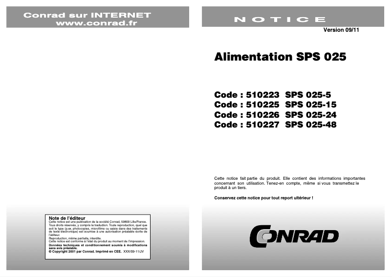 Image de la première page du manuel de l'appareil SPS 025-24
