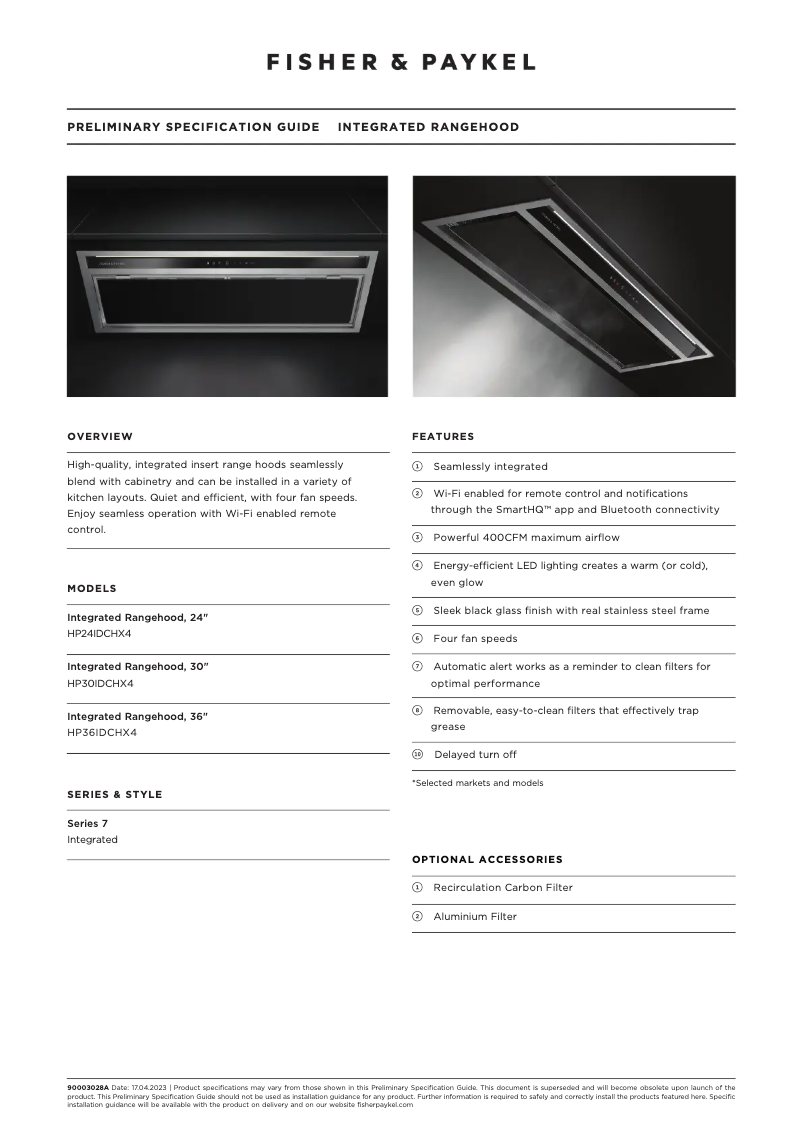 Page n°1 - Fiche technique Fisher & Paykel HP24IDCHX4