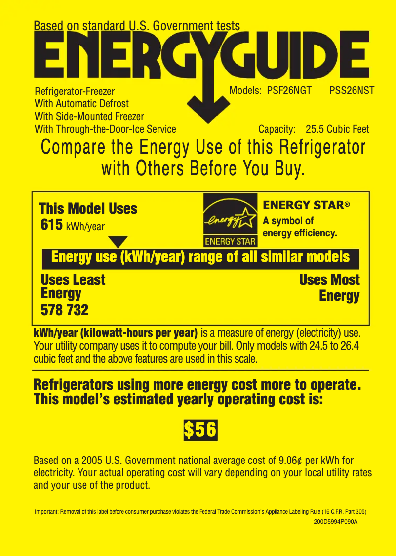Page 1 de la notice Label énergétique GE Profile PSS26NSTSS