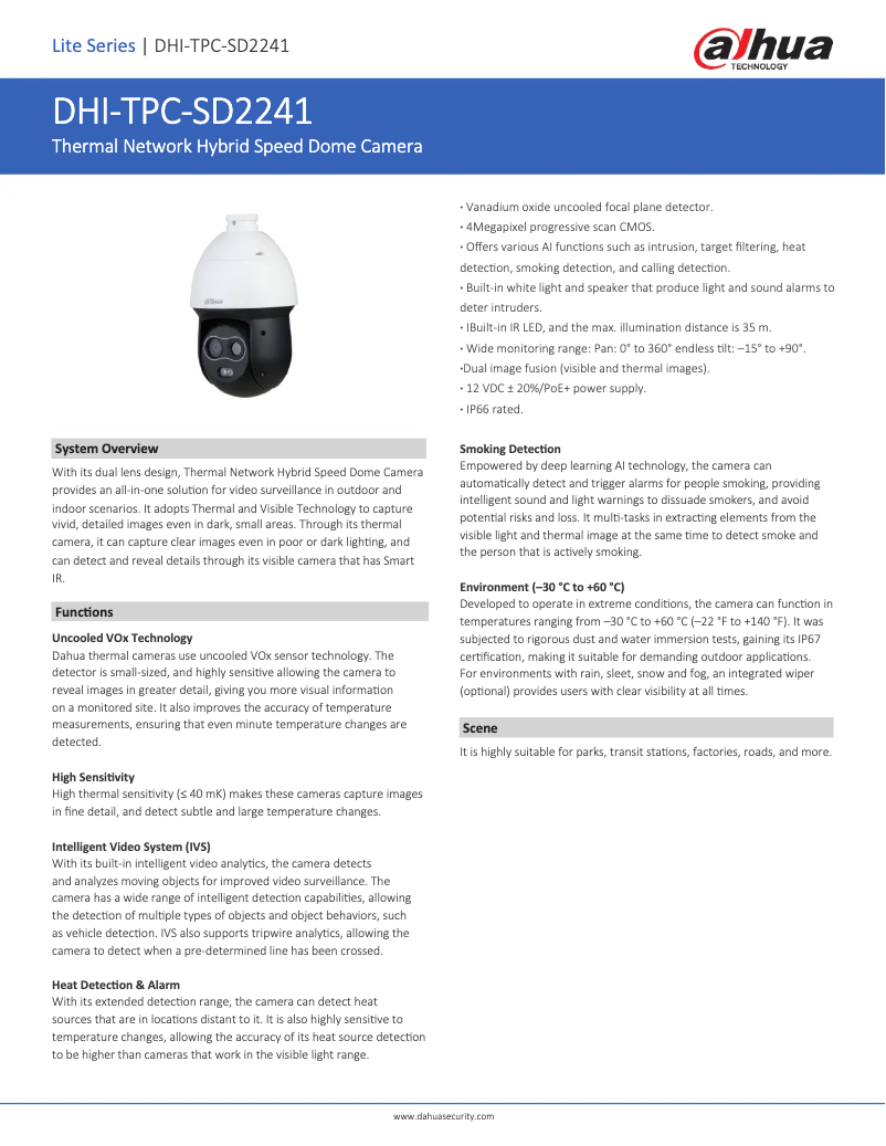 Page 1 de la notice Fiche technique Dahua Technology TPC-SD2241