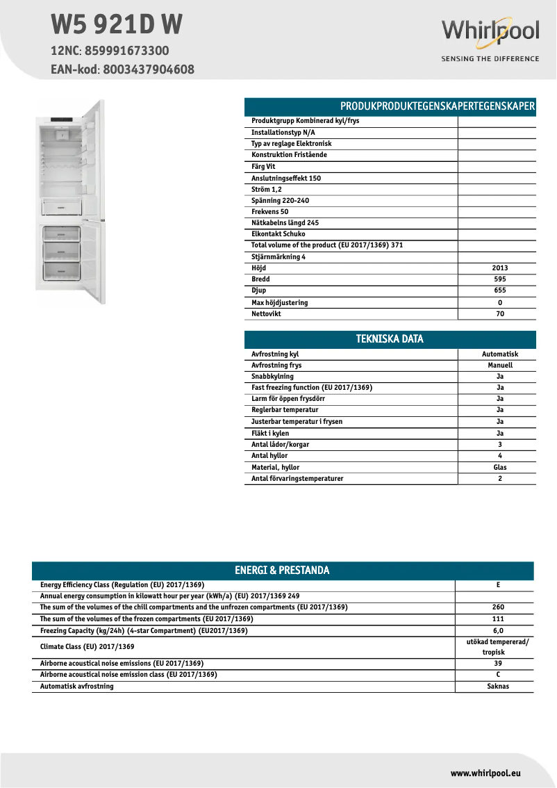 Image de la première page du manuel de l'appareil W5 921D W