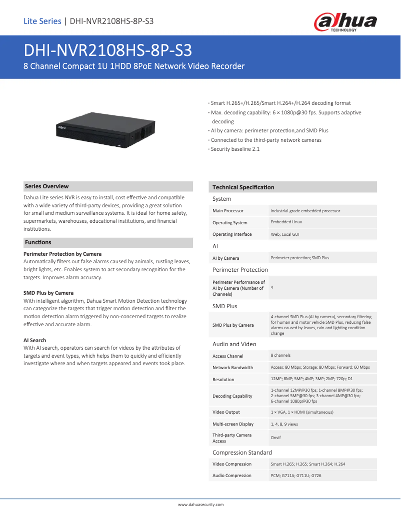 Image de la première page du manuel de l'appareil NVR2108HS-8P-S3
