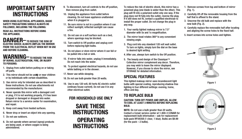 Page 1 de la notice Manuel utilisateur Conair BE18LCX