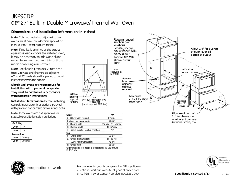 Página 1 del manual Ficha técnica GE JKP90DPCC
