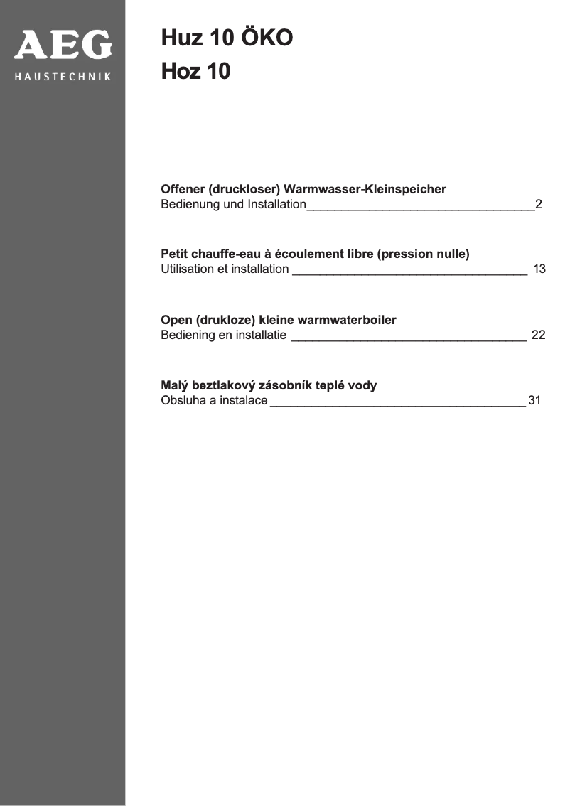 Page n°1 - Manuel utilisateur AEG Huz 10 OKO