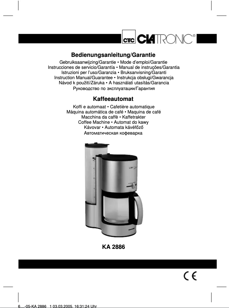 Page 1 de la notice Manuel utilisateur Clatronic KA 2886