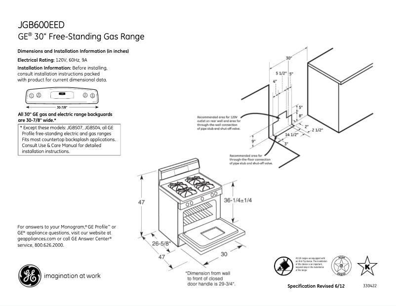 Page n°1 - Fiche technique GE JGB600EEDES