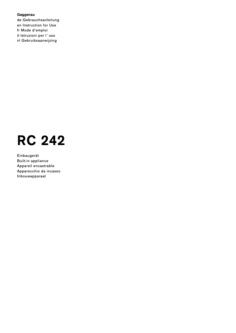 Page n°1 - Fiche technique Gaggenau RC242203