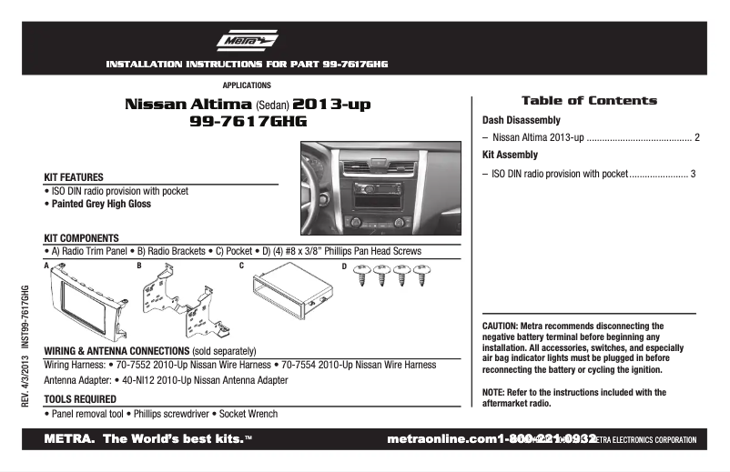 Page 1 de la notice Manuel utilisateur Metra 99-7617GHG