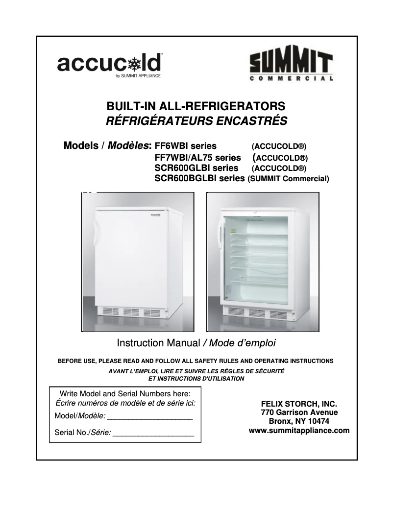 Page n°1 - Manuel utilisateur Accucold AL752BKBISSHV