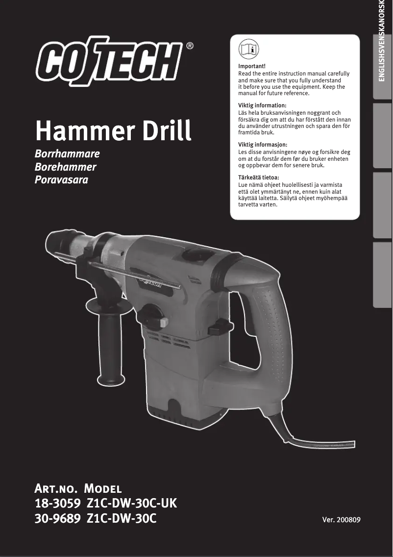 Page 1 de la notice Manuel utilisateur Cotech Z1C-DW-30C