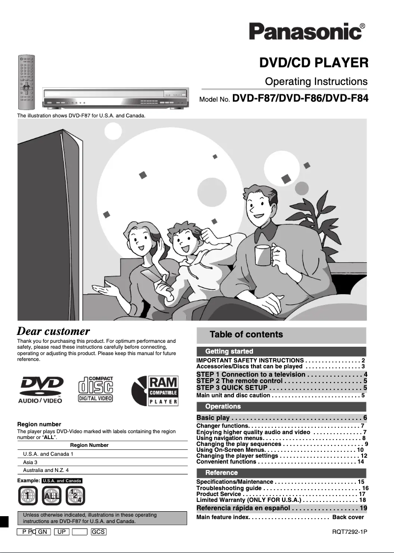 Imagen de la primera página del manual del dispositivo DVD-F86