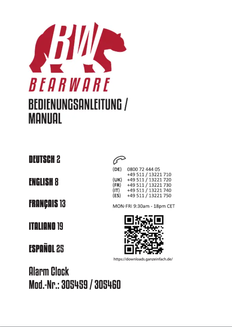 Page 1 de la notice Manuel utilisateur Bearware 305460