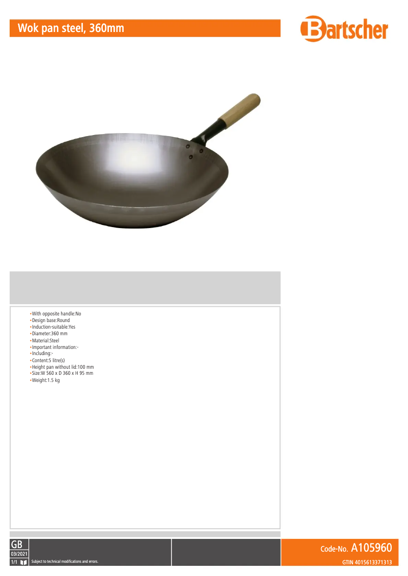 Page 1 de la notice Manuel utilisateur Bartscher A105960