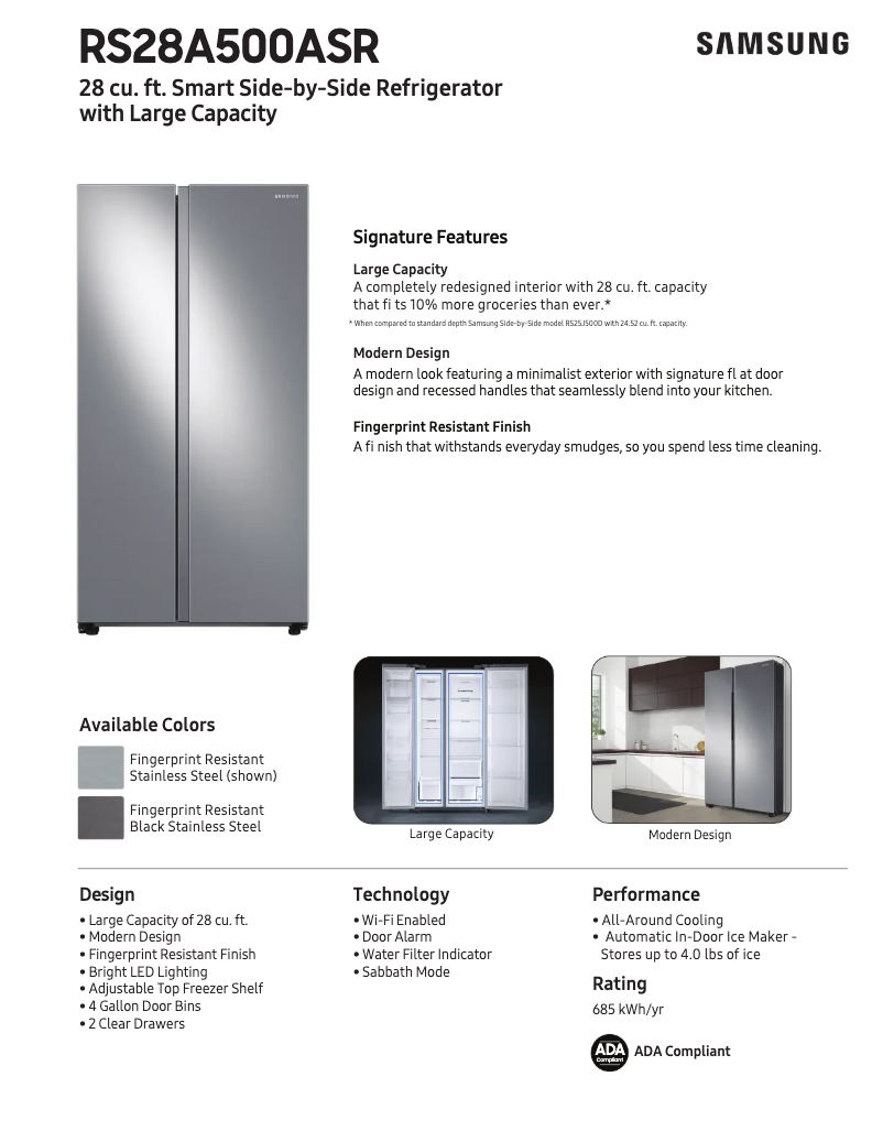 Page n°1 - Fiche technique Samsung RS28A500ASR