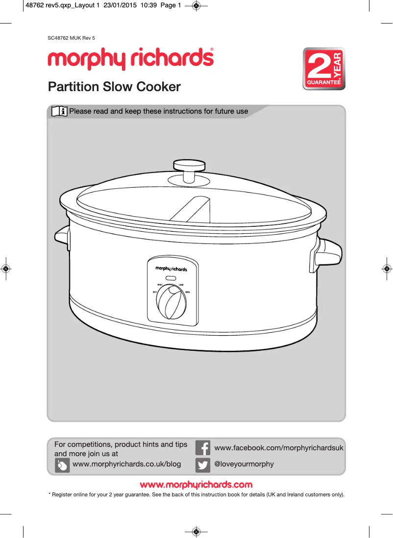 Page 1 de la notice Manuel utilisateur Morphy Richards Partition Slow Cooker 48762
