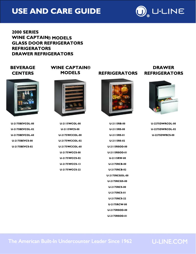 Page 1 de la notice Manuel utilisateur U-Line U-2275DWRCOL-00