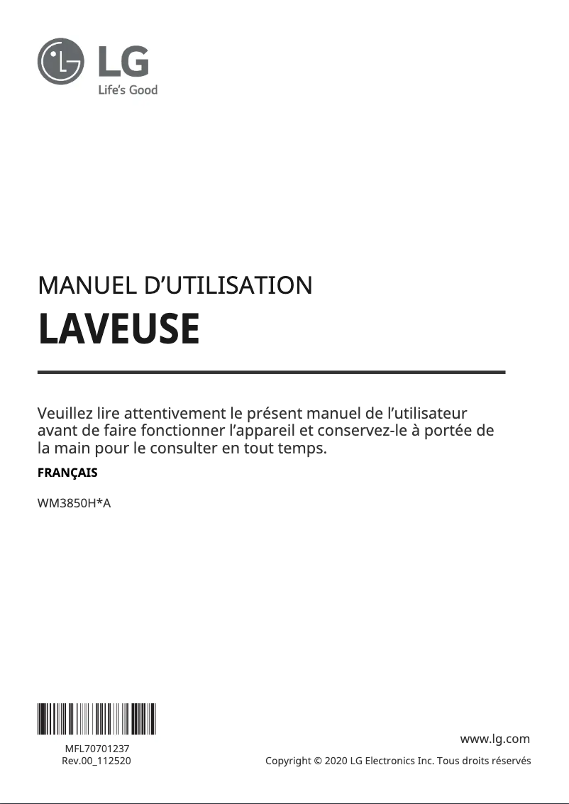 Page n°1 - Manuel utilisateur LG WM3850HVA