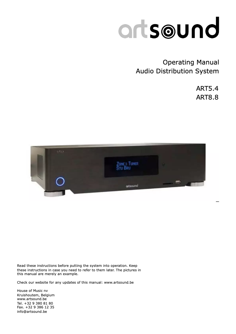 Page 1 de la notice Manuel utilisateur Artsound ART 8.8