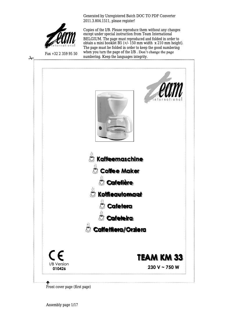 Page n°1 - Manuel utilisateur Team KM 33