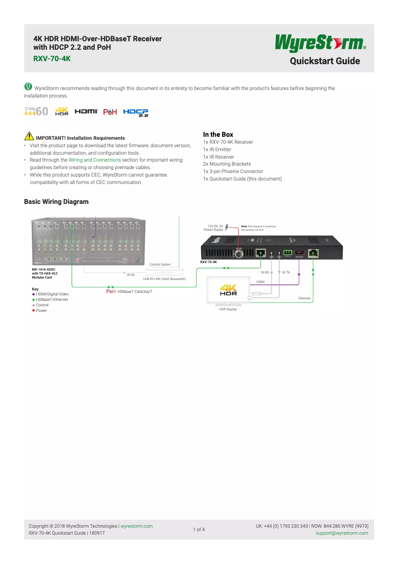 Página 1 del manual Manual de usuario WyreStorm RXV-70-4K