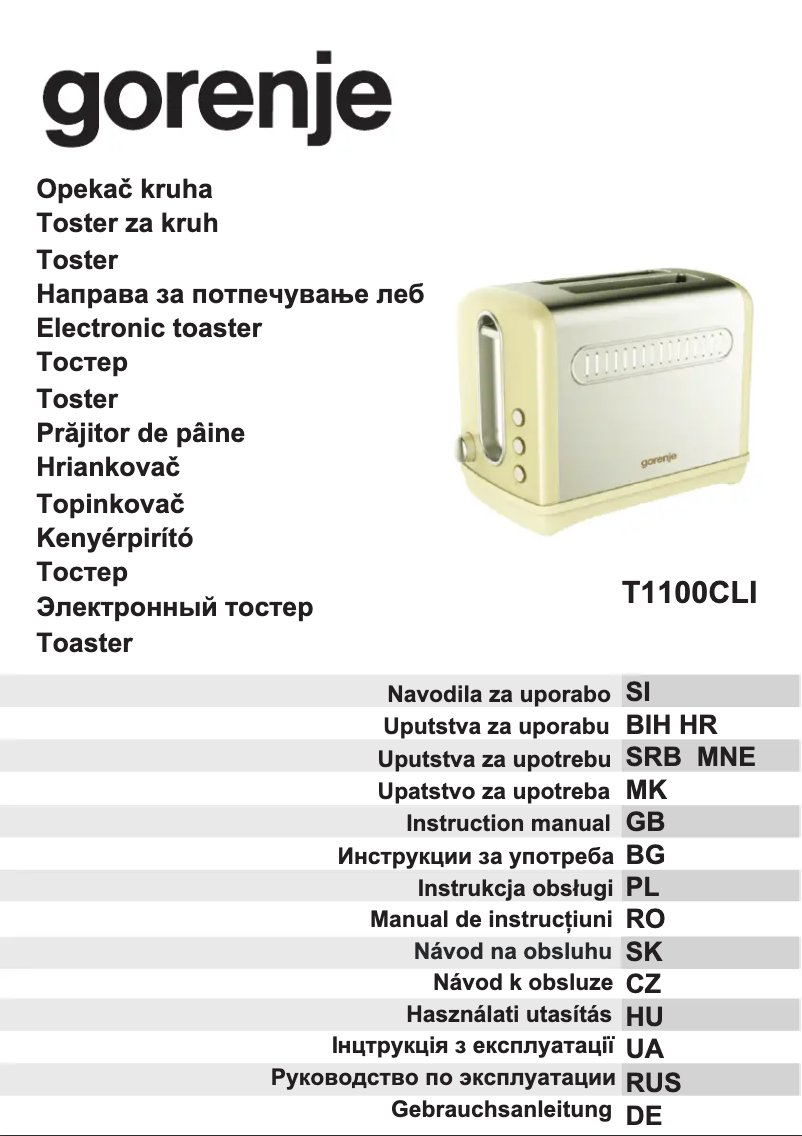 Page n°1 - Manuel utilisateur Gorenje T1100CLI