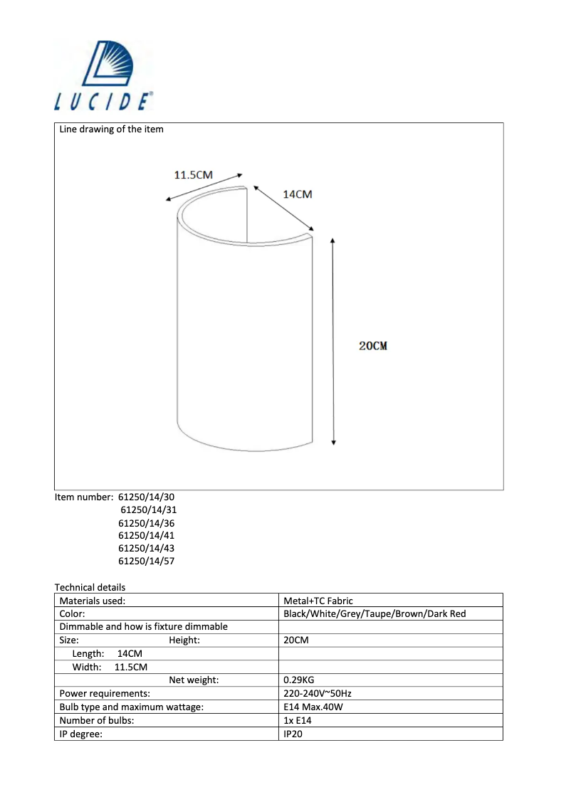 Page 1 de la notice Manuel utilisateur Lucide Coral 61250/14/41