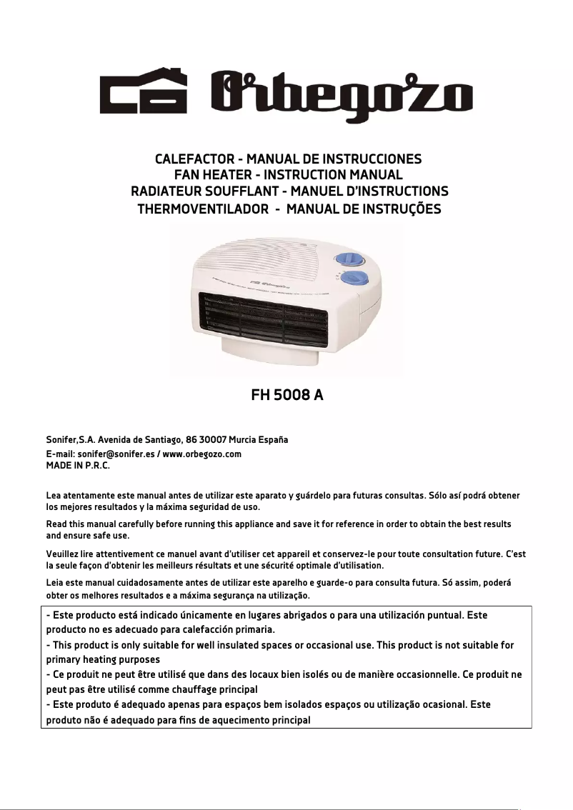 Page 1 de la notice Manuel utilisateur Orbegozo FH 5008 A