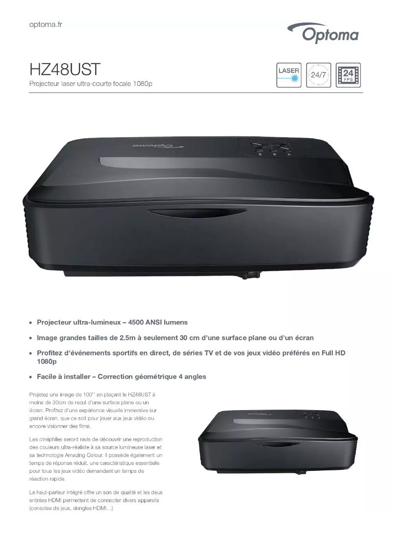 Page n°1 - Fiche technique Optoma HZ48UST