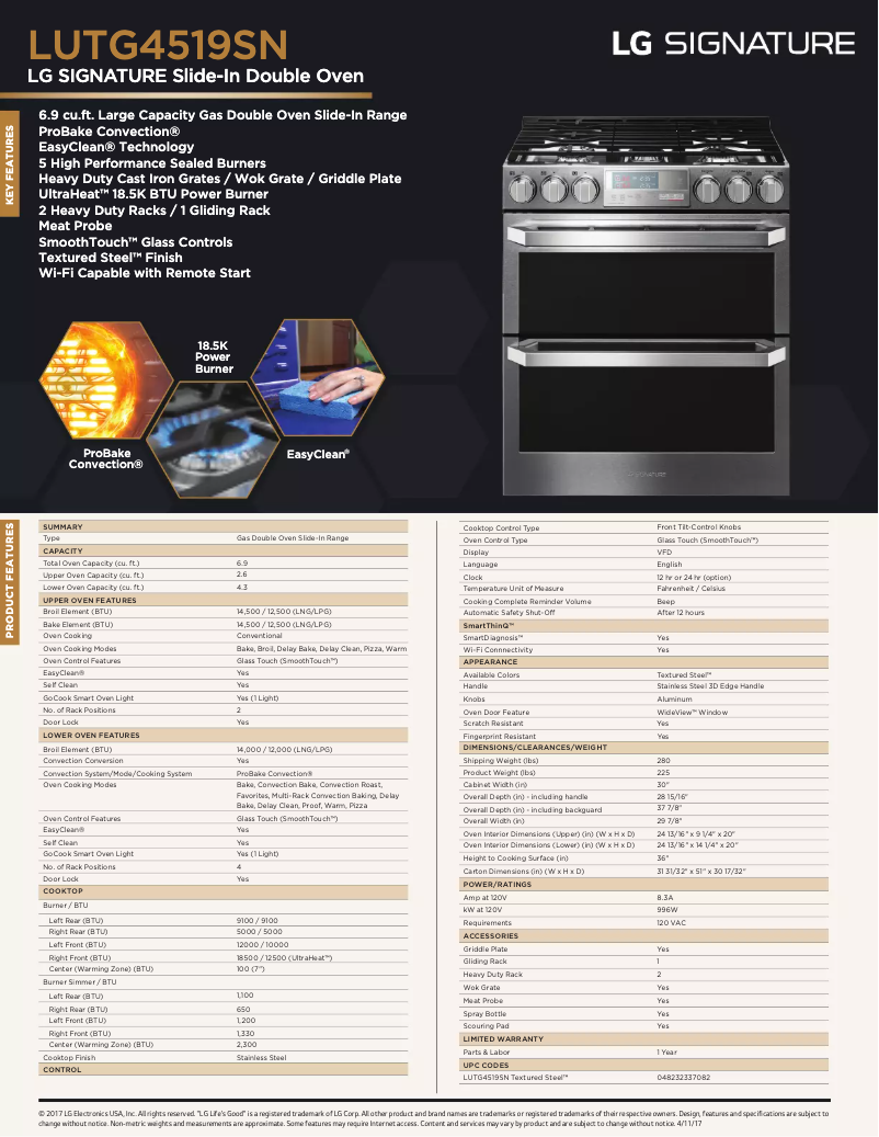Page 1 de la notice Fiche technique LG LUTG4519SN