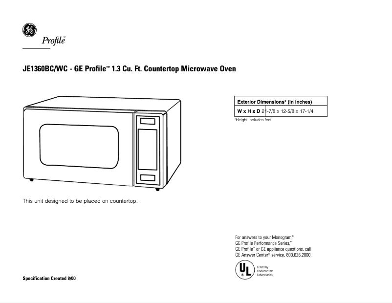 Page n°1 - Fiche technique GE Profile JE1360BC