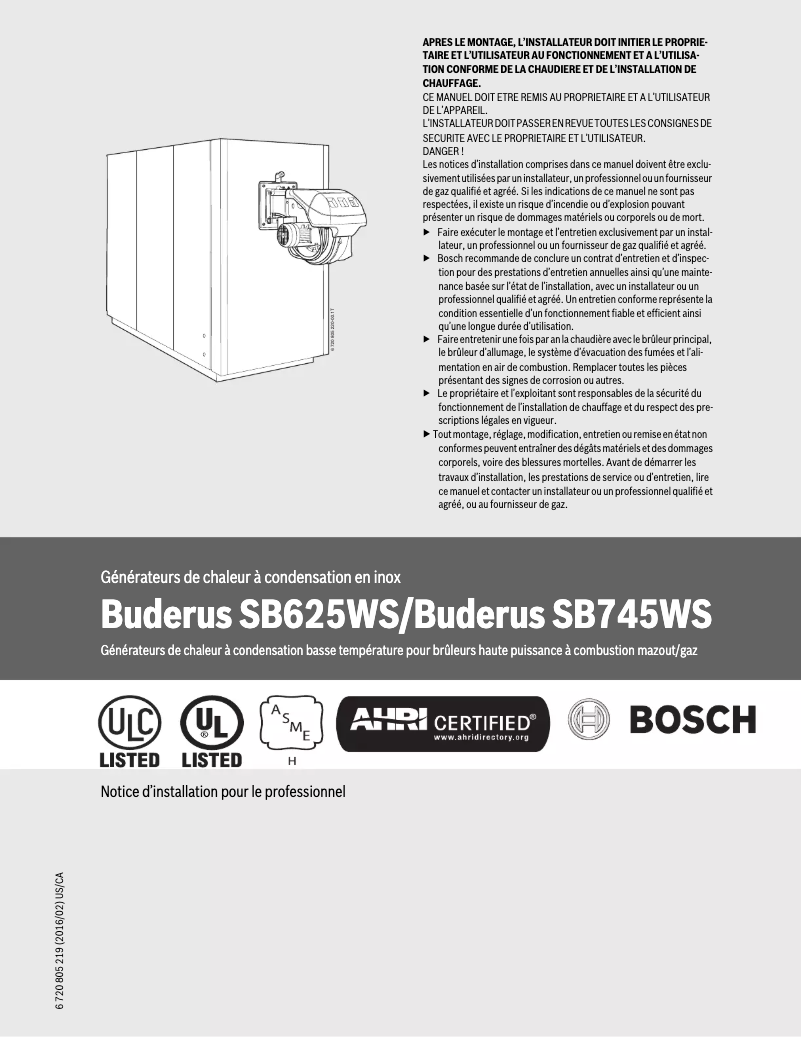 Page 1 de la notice Manuel utilisateur Buderus SB625WS