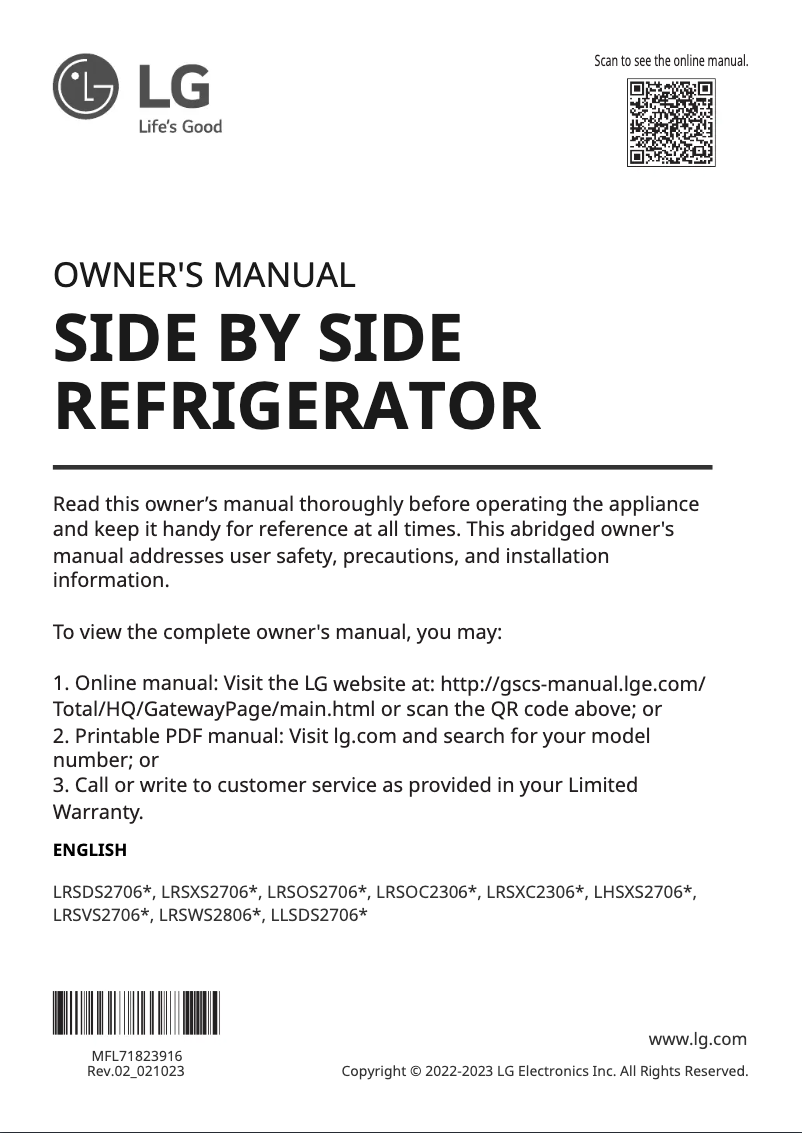 Page n°1 - Manuel utilisateur LG LHSXS2706S