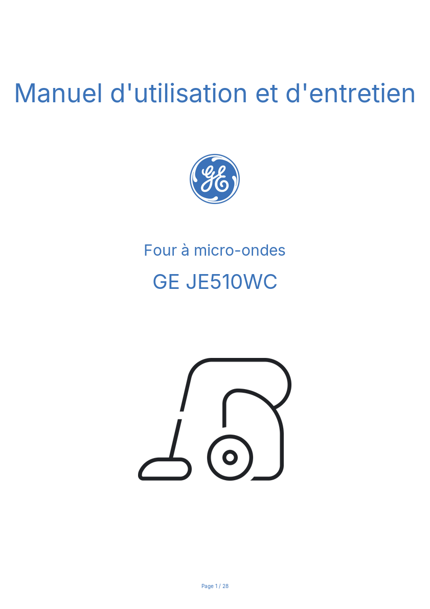 Page n°1 - Manuel d'utilisation et d'entretien GE JE510WC