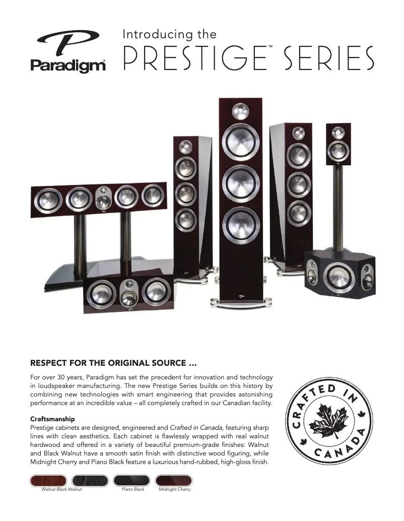 Page 1 de la notice Fiche technique Paradigm Prestige 85F