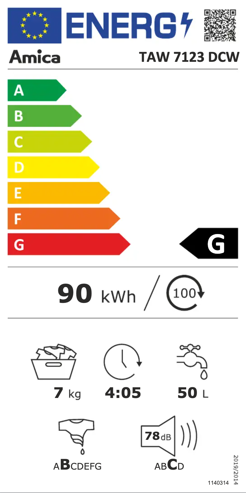 Page 1 de la notice Manuel utilisateur Amica TAW7123DCW