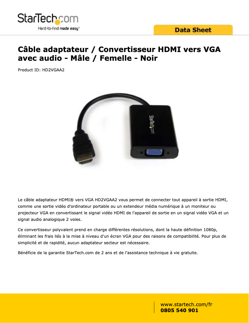 Page 1 de la notice Manuel utilisateur StarTech.com HD2VGAA2