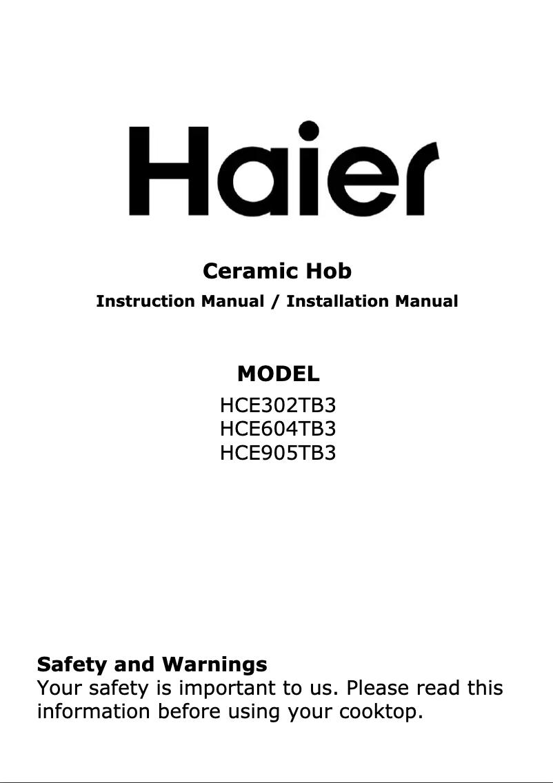 Página 1 del manual Guía de instalación Haier HCE905TB3