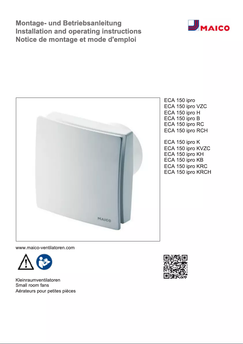 Page 1 de la notice Manuel utilisateur Maico ECA 150 ipro B
