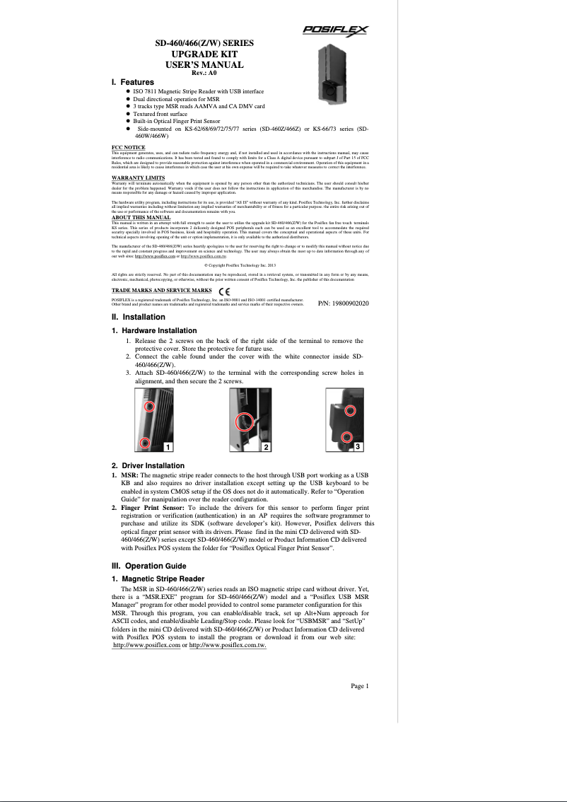 Page n°1 - Manuel utilisateur Posiflex SD-466Z