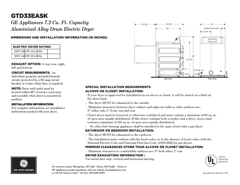 Página 1 del manual Ficha técnica GE GTD33EASKWW